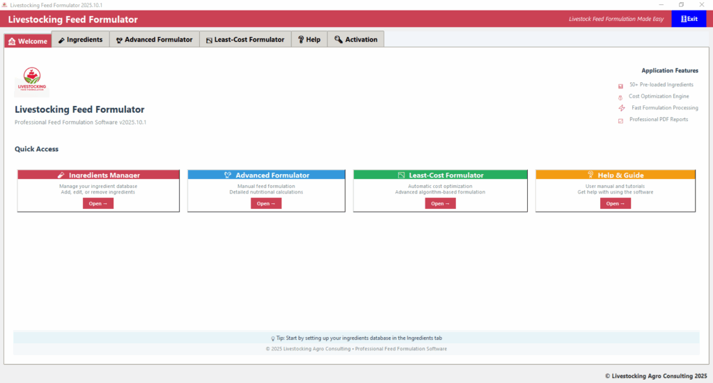 Livestocking Feed Fomulator Screenshot